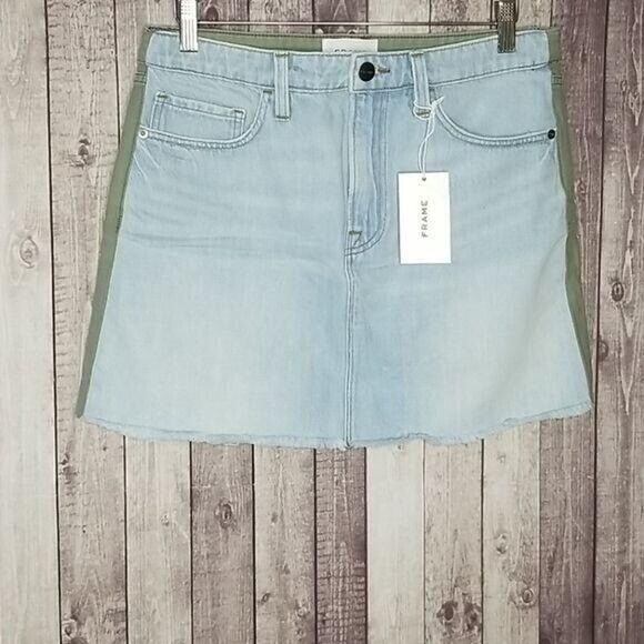 Frame Le Mini Cargo Mix Cotton Fray Hem Denim Skirt in Canteburry NEW Women's 27 - Picture 4 of 10
